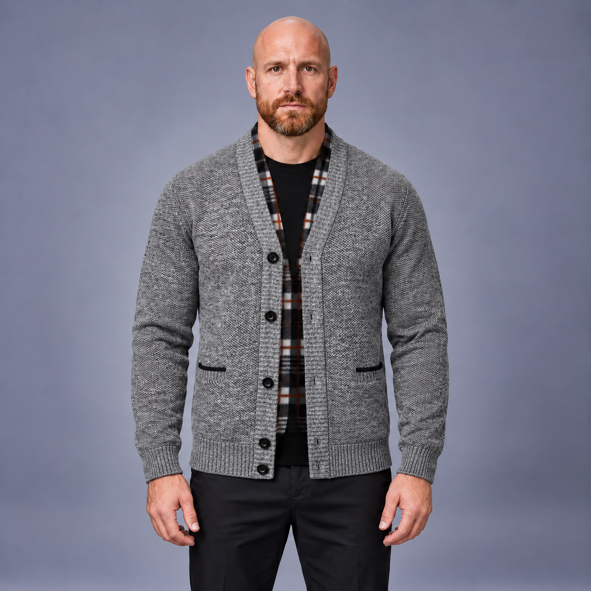Fontavier Men's V-Neck Fleece-Lined Cardigan - Grey