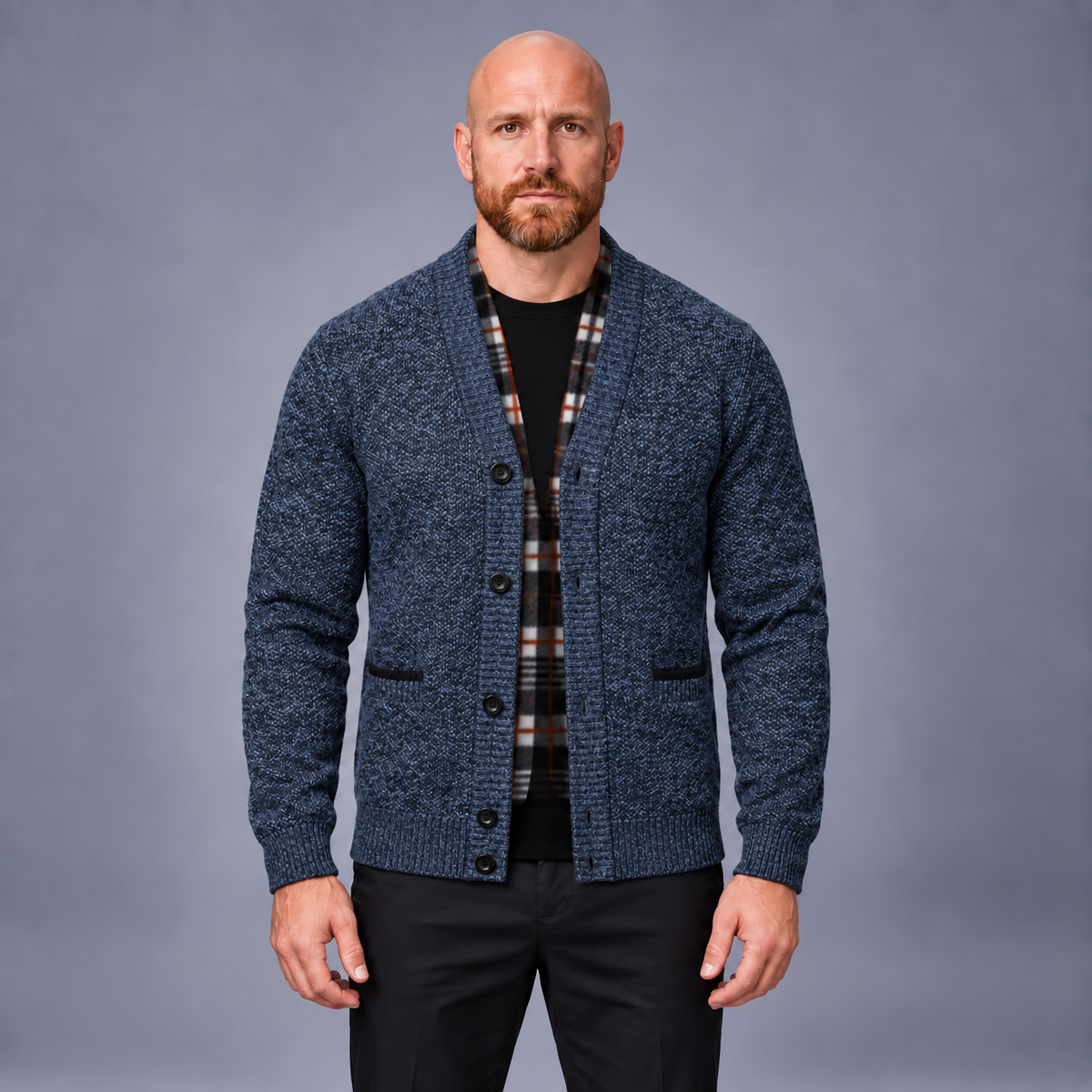 Fontavier Men's V-Neck Fleece-Lined Cardigan - Steel Blue