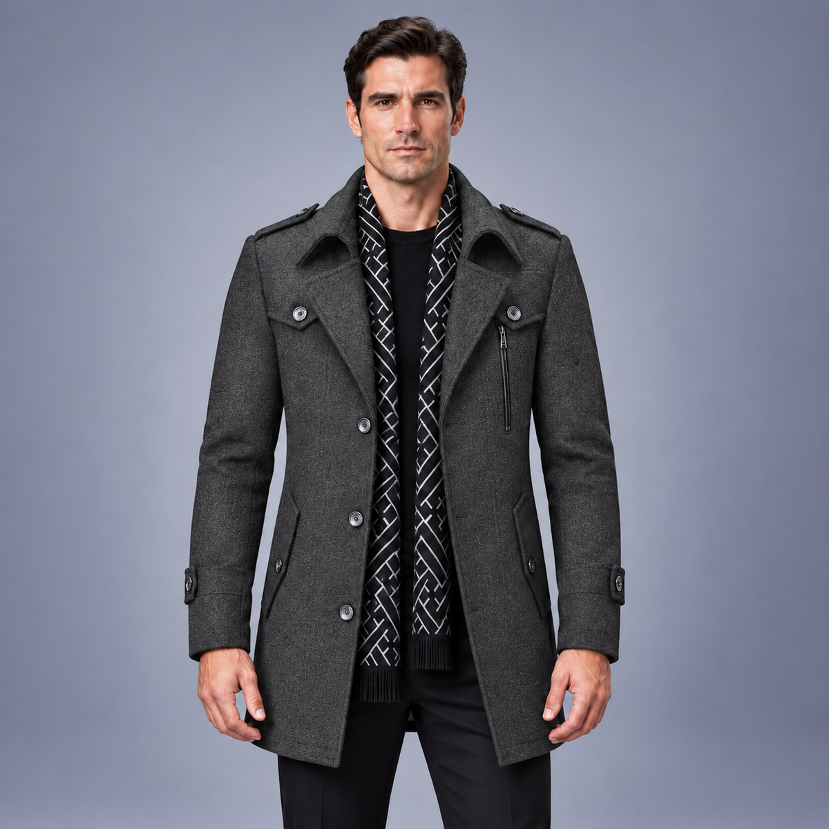 Fontavier Men's Wool-Blend Scarf Collar Overcoat - view 3