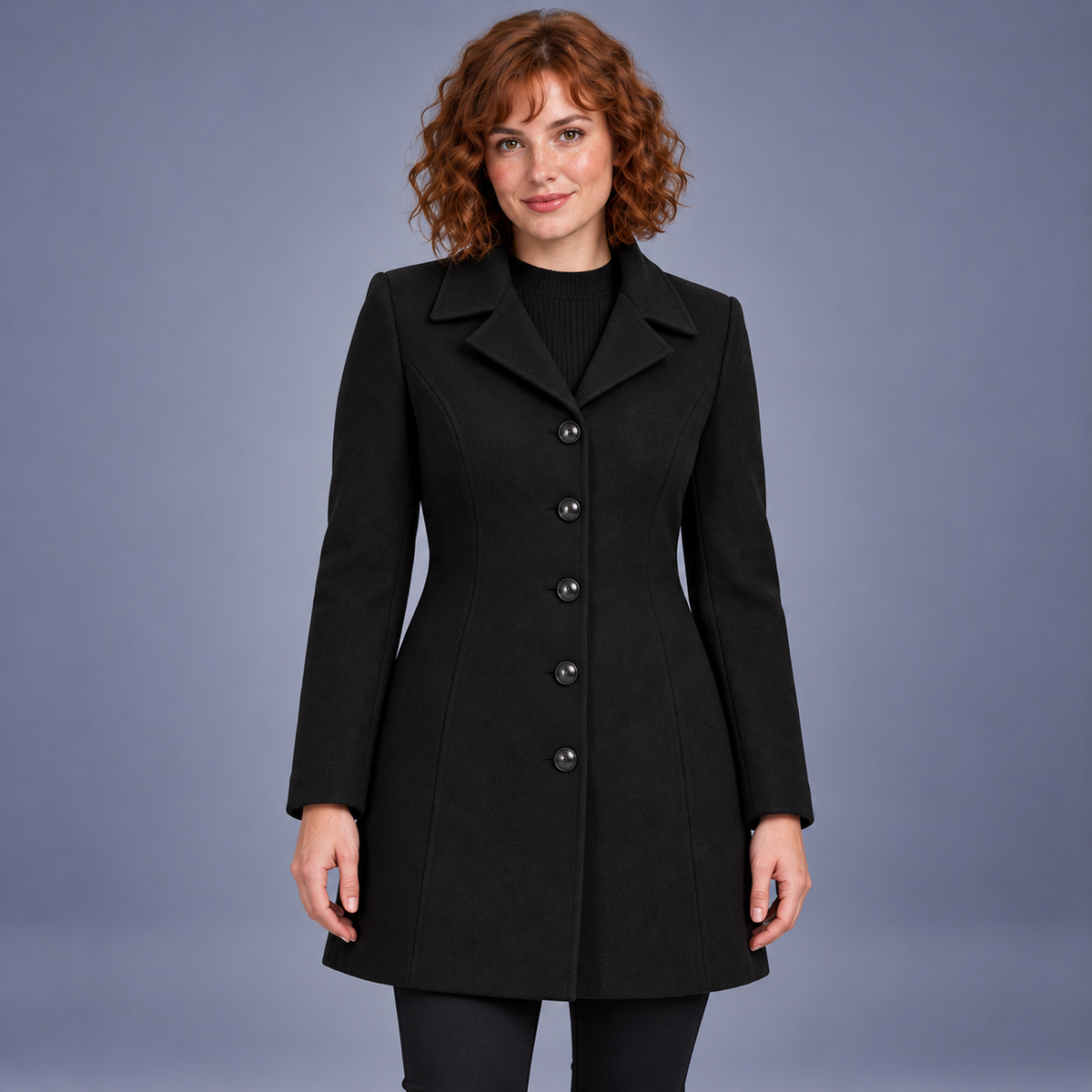 Fontavier Women's Classic Lapel Single-Breasted Long Coat - Black