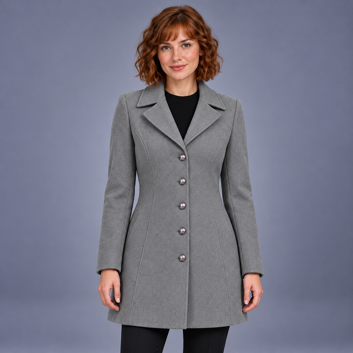 Fontavier Women's Classic Lapel Single-Breasted Long Coat - Grey