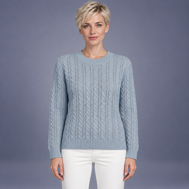Fontavier Women's Loose Fit Round Neck Ribbed Pullover Sweater - Dusty Blue