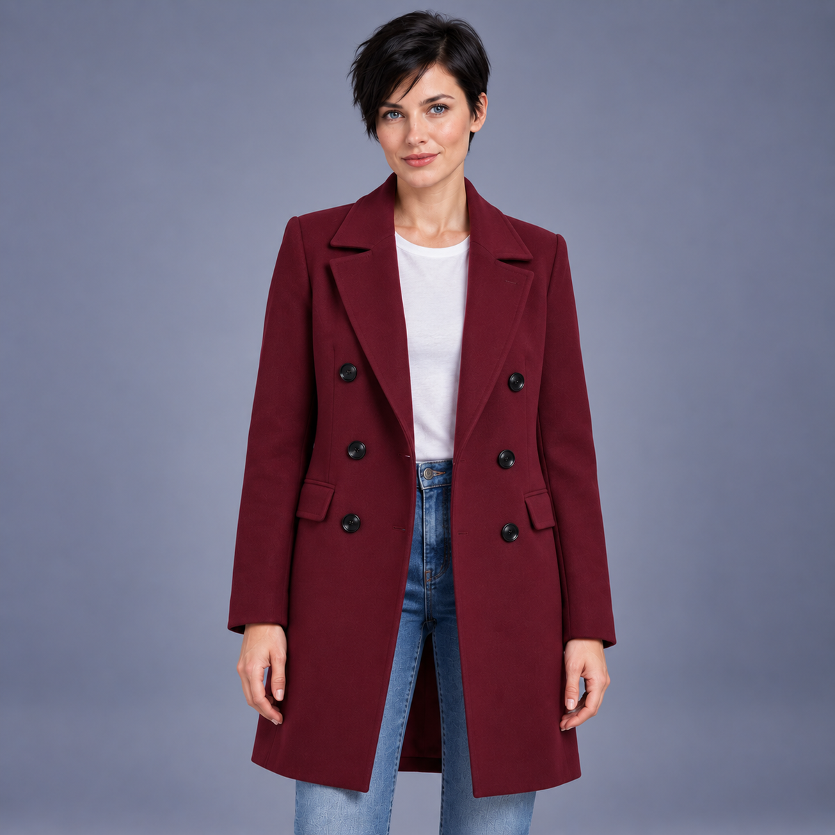 Fontavier Women's Over-The-Knee Double-Breasted Trench Coat - Burgundy