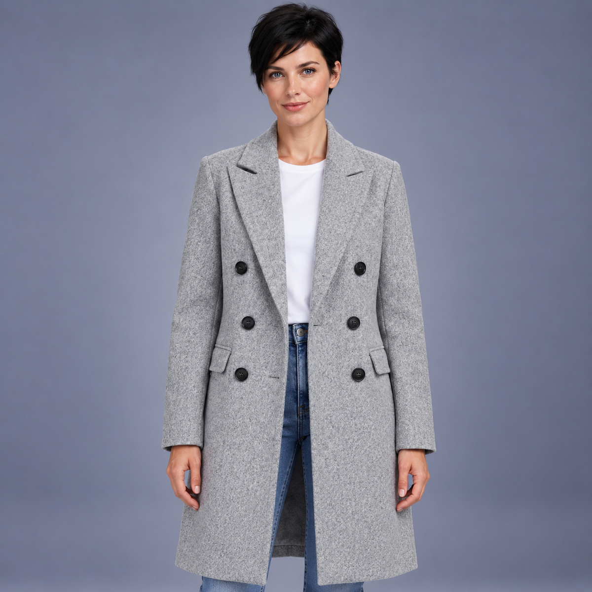 Fontavier Women's Over-The-Knee Double-Breasted Trench Coat - Light Grey