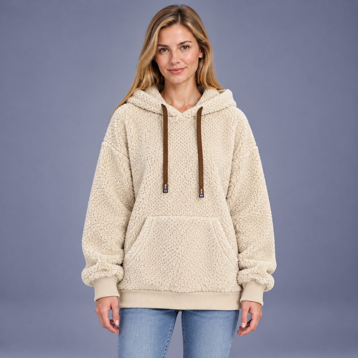Fontavier Women's Textured Plush Fleece-Lined Hooded Sweatshirt - Ivory