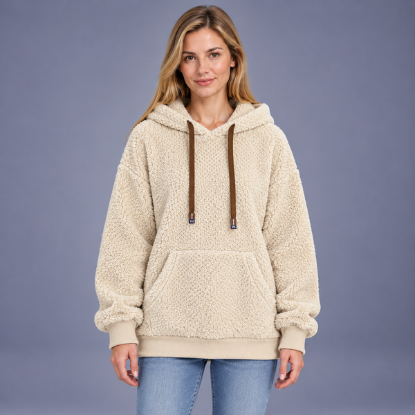 Fontavier Women's Textured Plush Fleece-Lined Hooded Sweatshirt - Ivory
