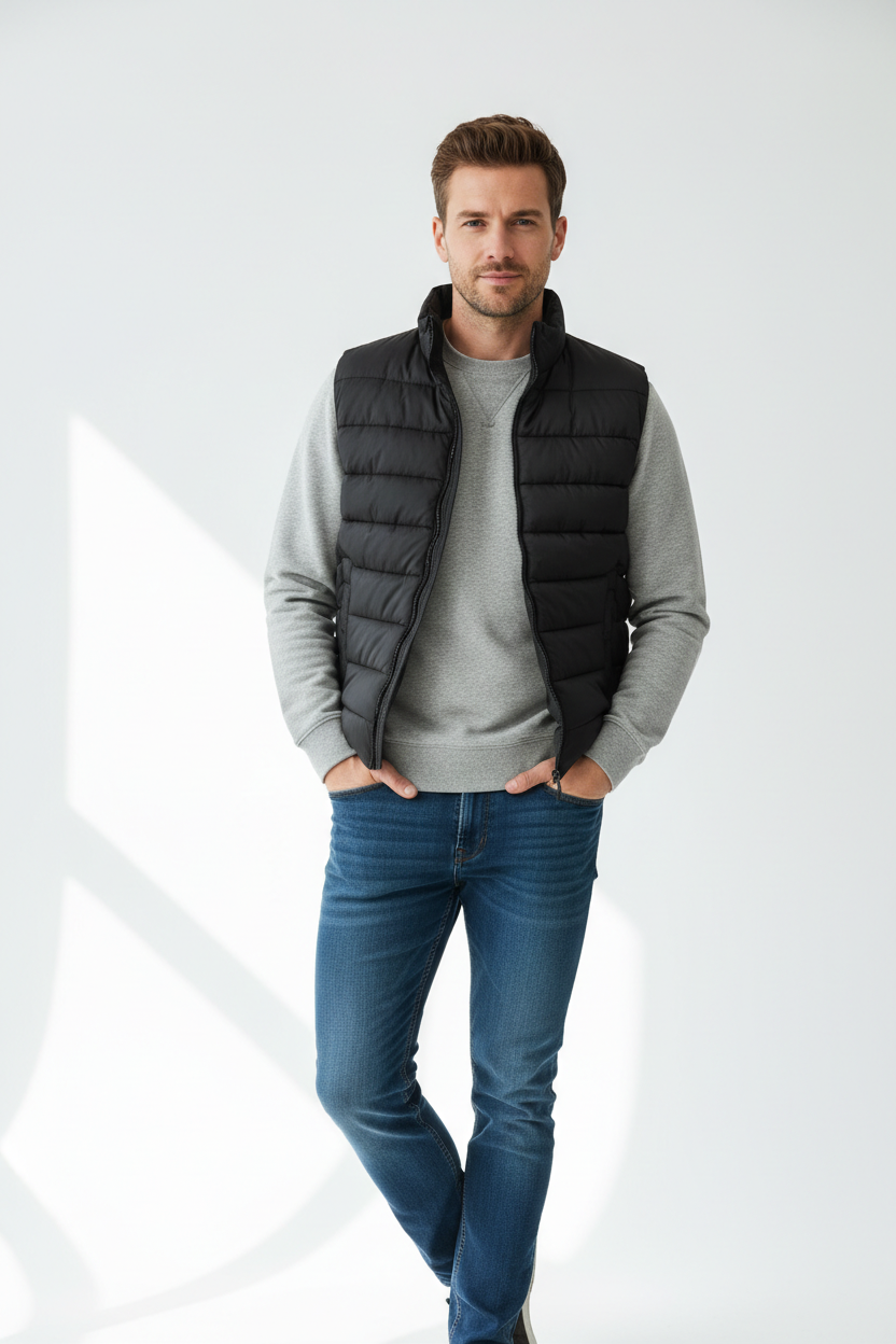 Man wearing Men's Classic Puffer Vest in black